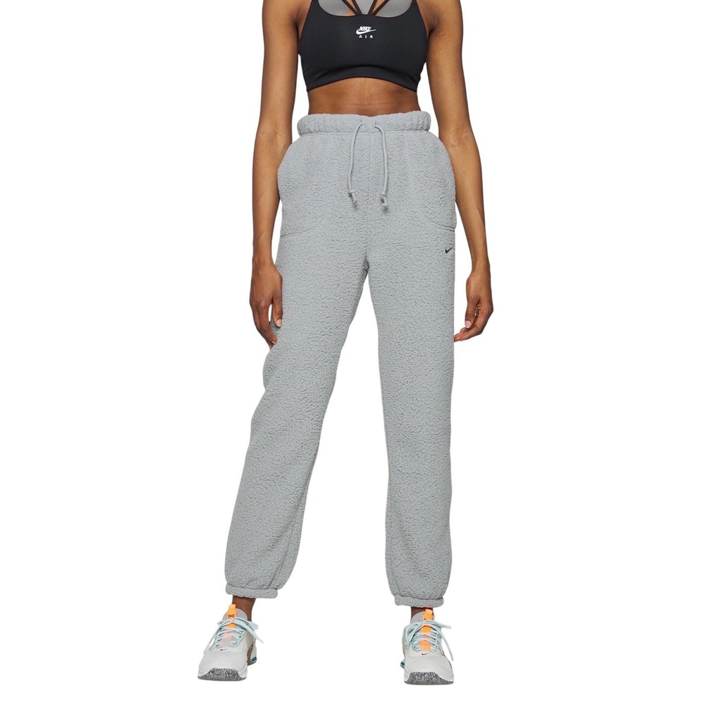 Nike Women's Therma-FIT One Loose Fleece Pants, Cozy Sherpa, Gray, Size Small